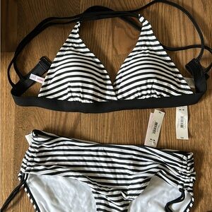 Black and White Striped Bikini Set